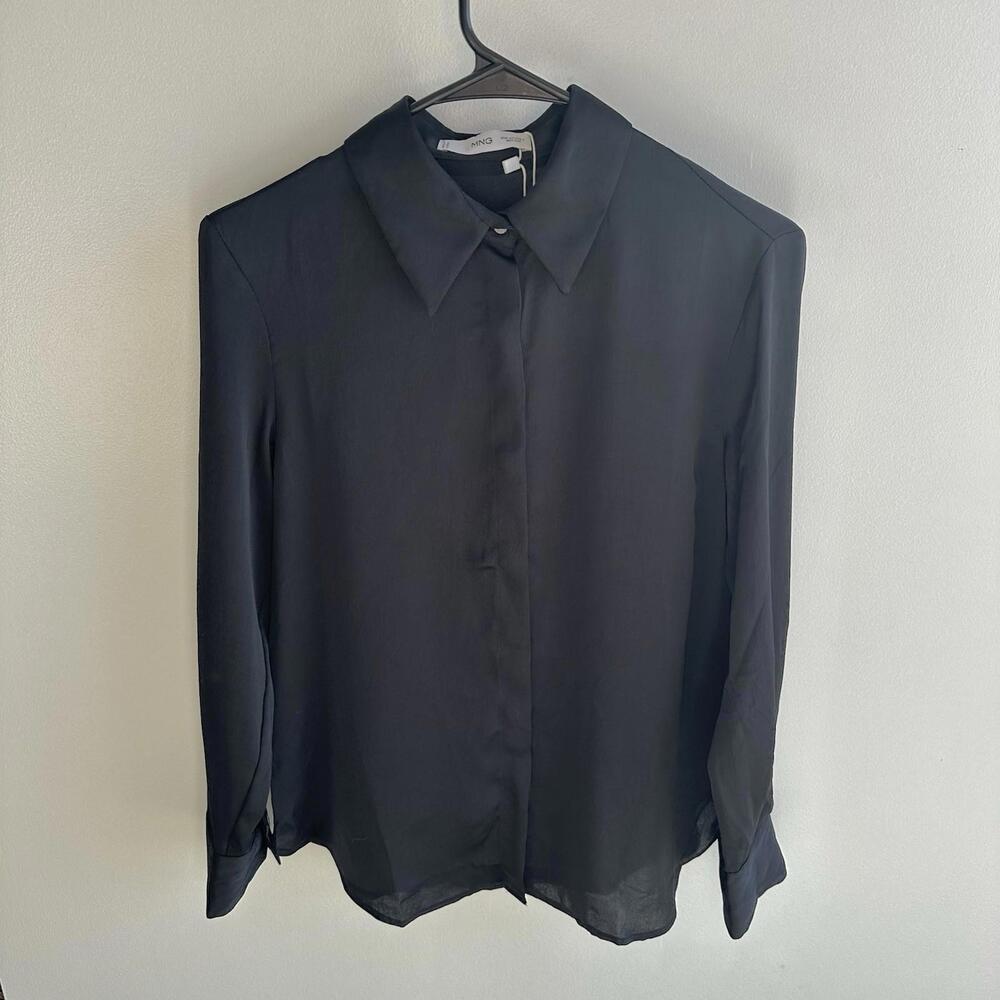 Mango Women’s Button Front Long Sleeve Blouse Black Size 2 NWT